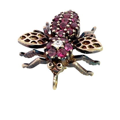 Modern 14KY gold, ruby and diamond bee pendant/brooch