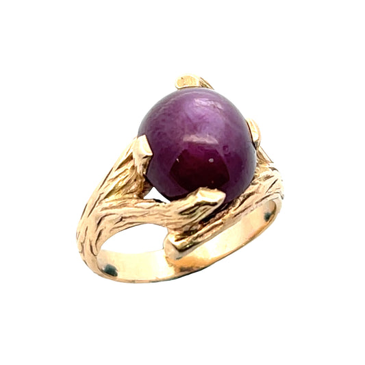 Brutalist 14KY gold and cabochon Star Ruby ring