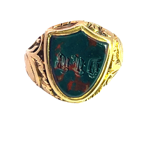 Victorian 14KY gold and bloodstone signet style ring