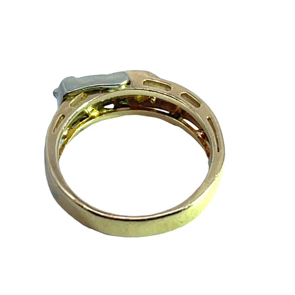 Modern 14KY and white gold with diamond buckle ring