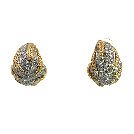 Modern 14KY and white gold and diamond clip pierced earrings