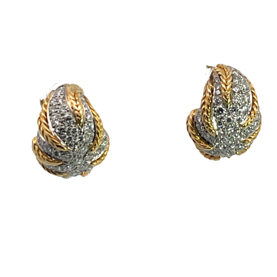 Modern 14KY and white gold and diamond clip pierced earrings