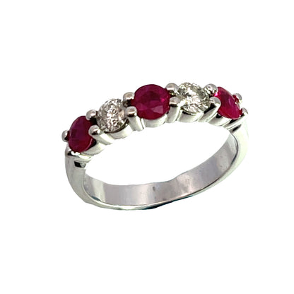 Modern 14K white gold ruby and diamond partial eternity ring