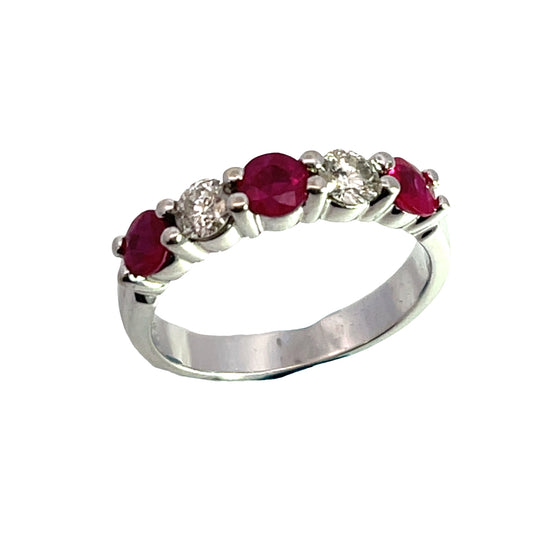 Modern 14K white gold ruby and diamond partial eternity ring