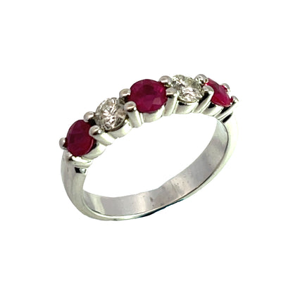 Modern 14K white gold ruby and diamond partial eternity ring