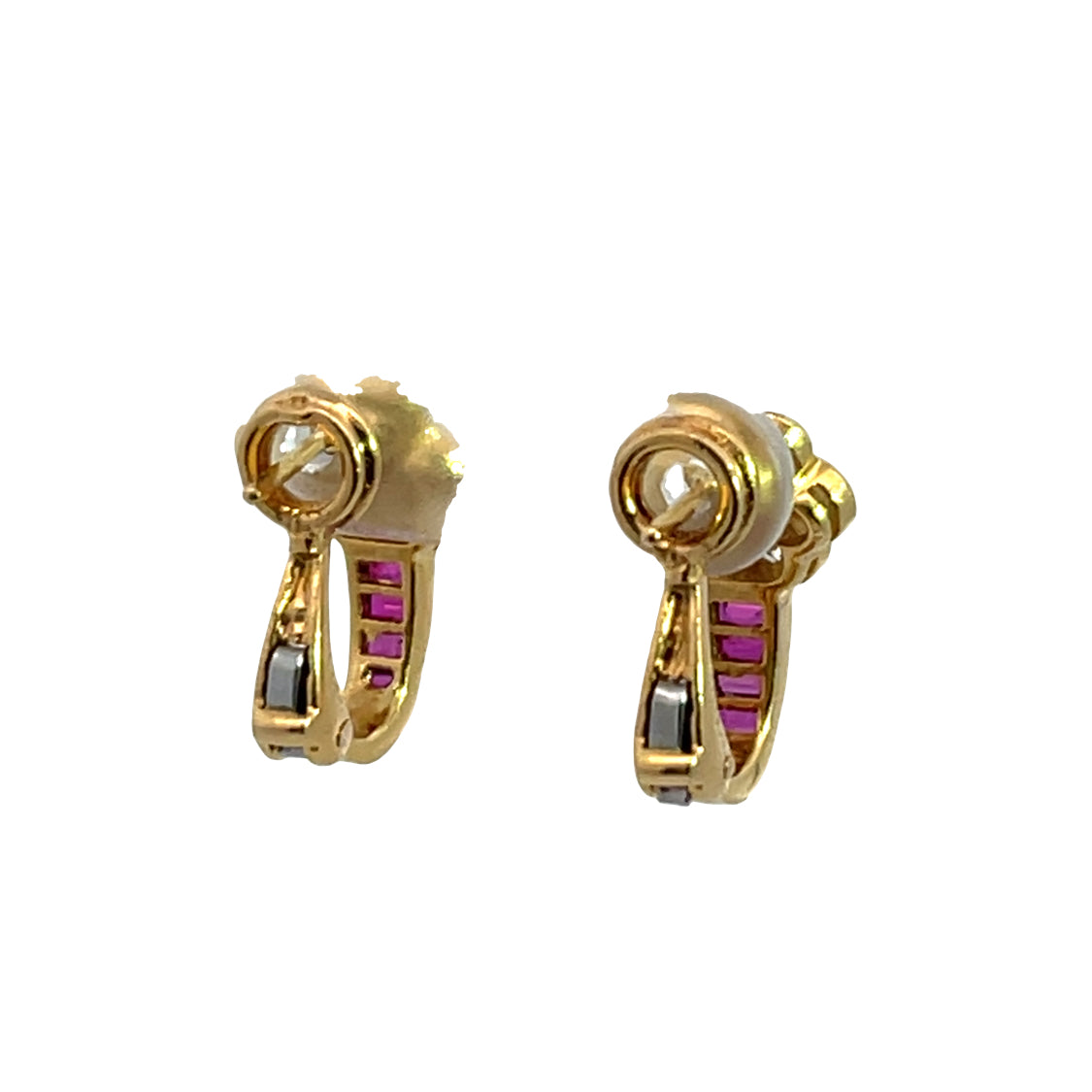 Modern 18KY gold, ruby and diamond floral earrings