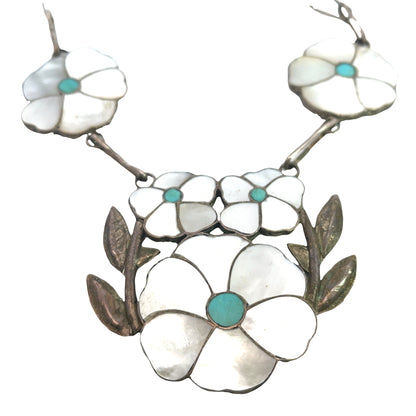 Native American Sterling Silver, mother of pearl, and turquoise 'Desert Rose' necklace