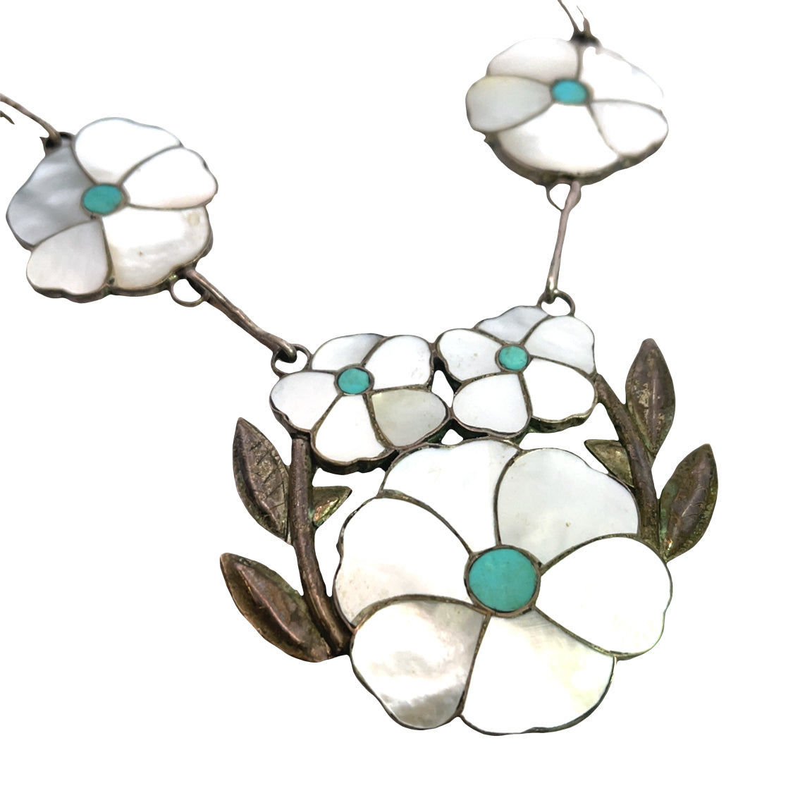 Native American Sterling Silver, mother of pearl, and turquoise 'Desert Rose' necklace