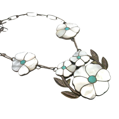 Native American Sterling Silver, mother of pearl, and turquoise 'Desert Rose' necklace