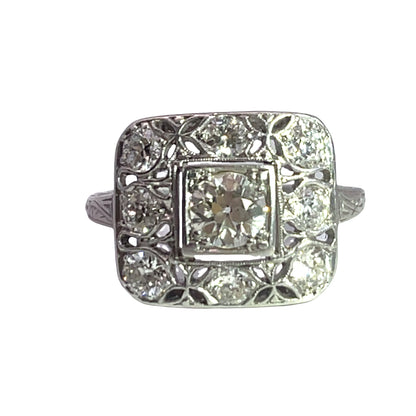 Art Deco 14K white gold and diamond ring