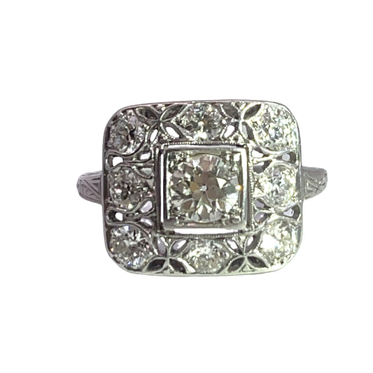Art Deco 14K white gold and diamond ring