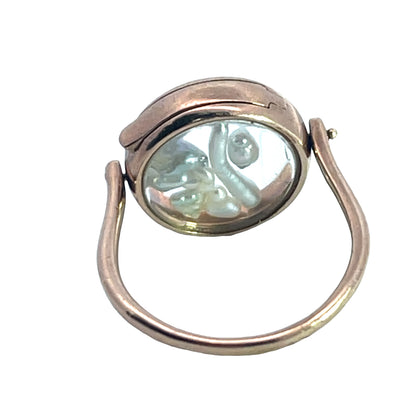 Victorian 9K yellow gold and glass locket ring