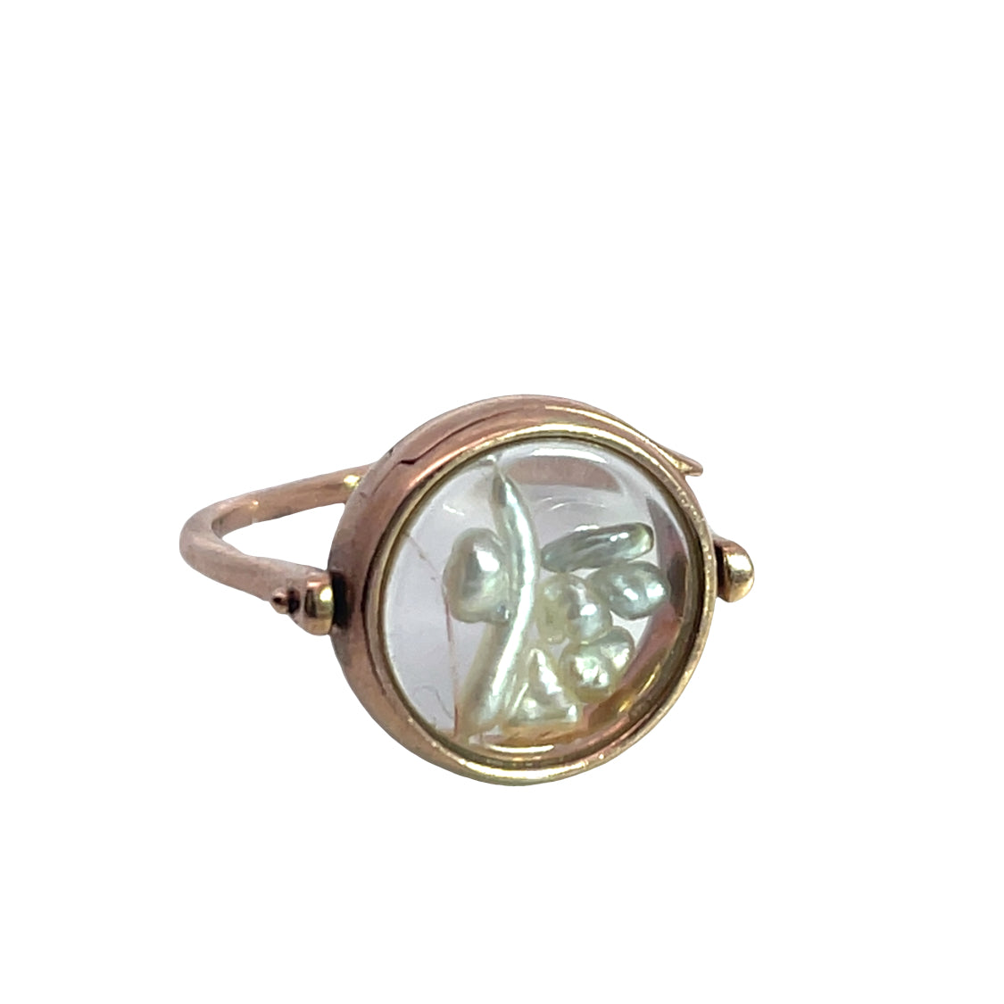 Victorian 9K yellow gold and glass locket ring
