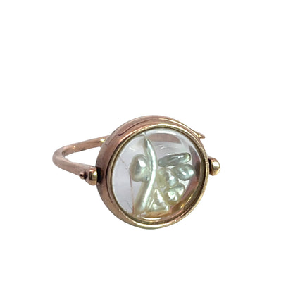 Victorian 9K yellow gold and glass locket ring