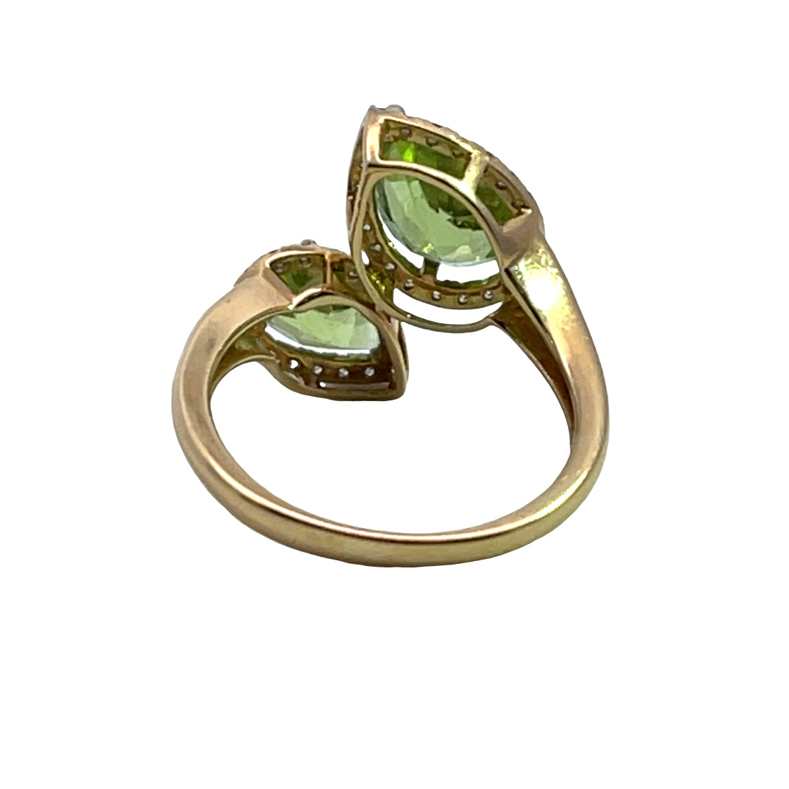 Modern 18KY gold, peridot and diamond 'moi et toi' ring