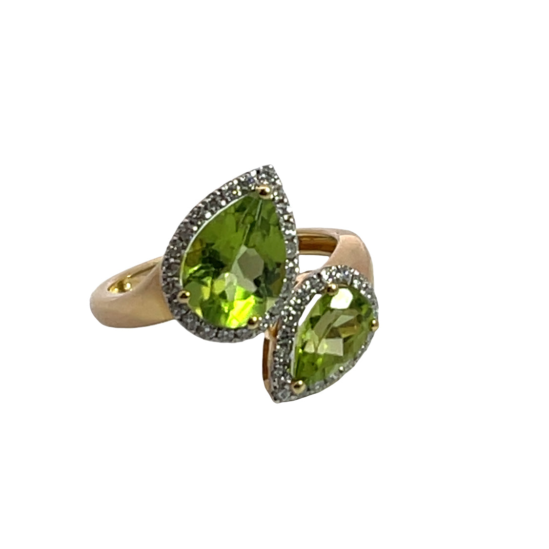 Modern 18KY gold, peridot and diamond 'moi et toi' ring