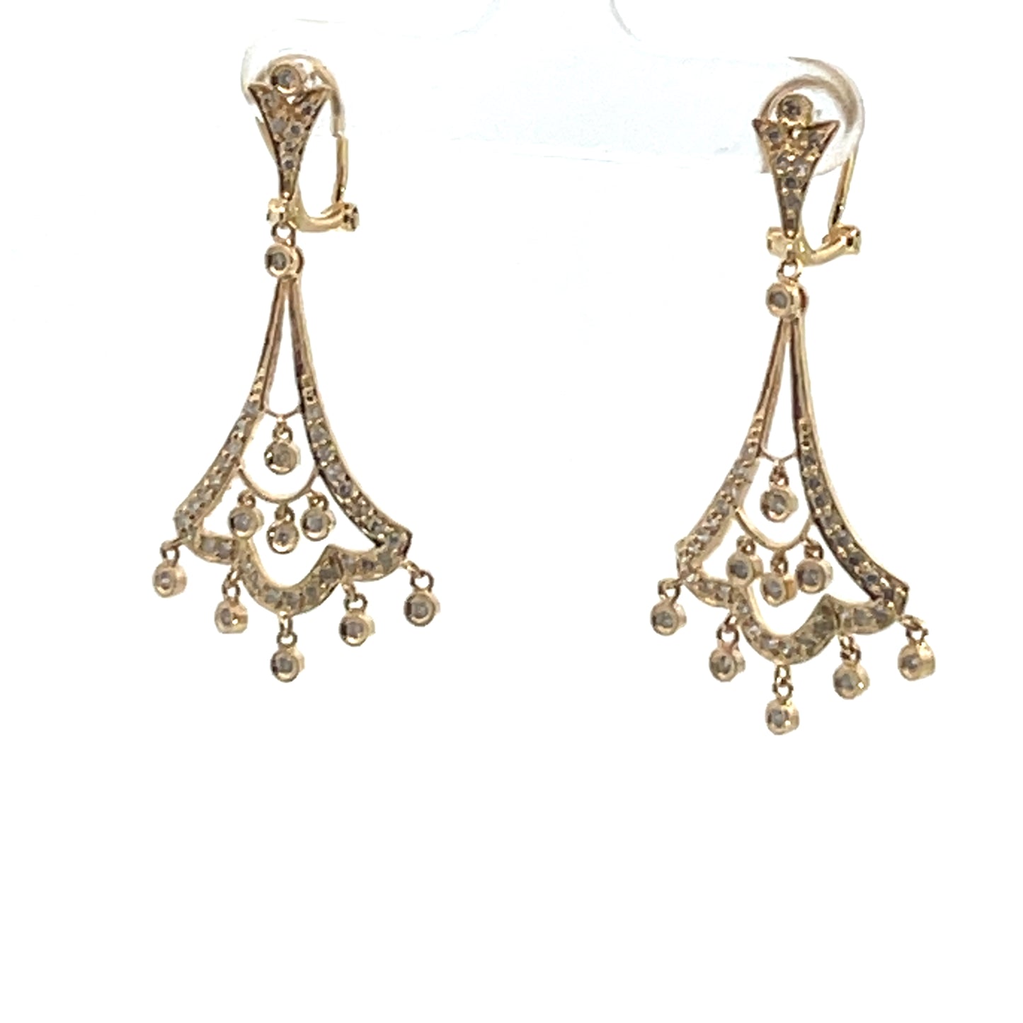 Modern 14KY gold and diamond chandelier style drop earrings