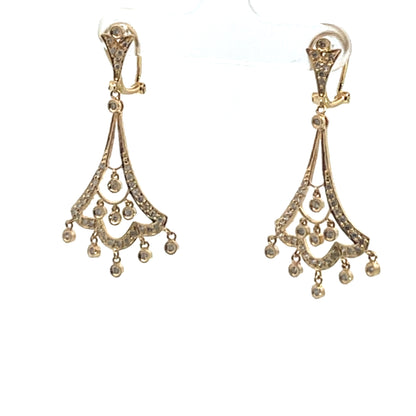 Modern 14KY gold and diamond chandelier style drop earrings