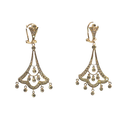 Modern 14KY gold and diamond chandelier style drop earrings