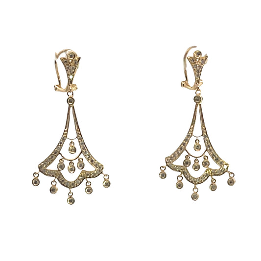 Modern 14KY gold and diamond chandelier style drop earrings