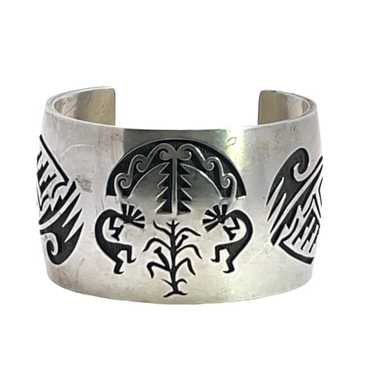 Native American Sterling Silver overlay cuff Kokopelli bracelet