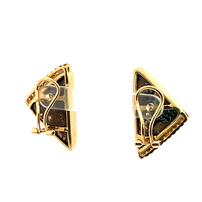 Modern 18KY gold Koroite opal and diamond omega clip earrings
