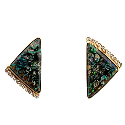 Modern 18KY gold Koroite opal and diamond omega clip earrings