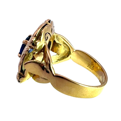 Victorian 18KY gold and sapphire shield ring