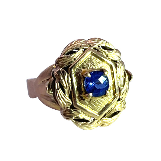 Victorian 18KY gold and sapphire shield ring