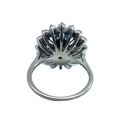Modern 18K white gold diamond and sapphire ring