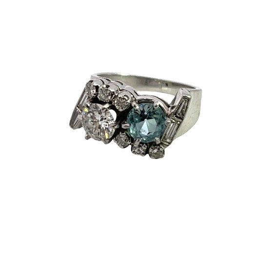 Art Deco Platinum, diamond and aquamarine ring