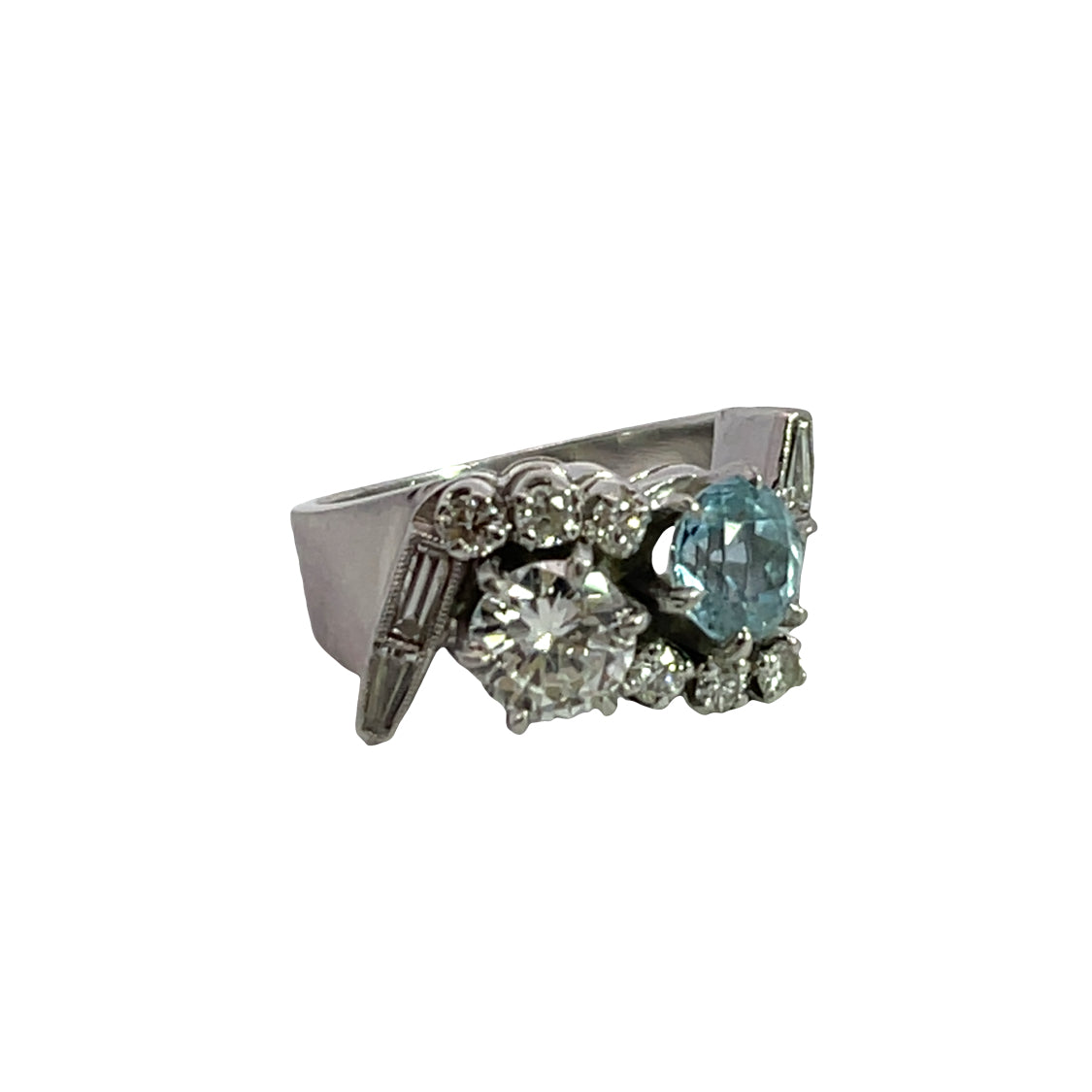 Art Deco Platinum, diamond and aquamarine ring