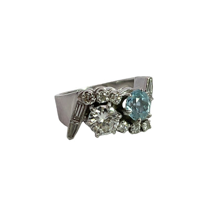 Art Deco Platinum, diamond and aquamarine ring