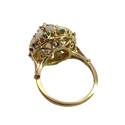 Modern 14KY gold, opal and emerald 'Princess' ring