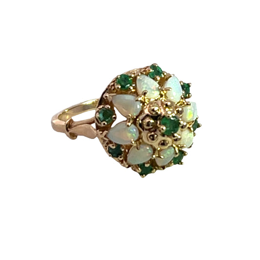 Modern 14KY gold, opal and emerald 'Princess' ring