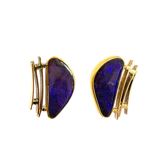 Modern 18KY gold and Australian black opal post earrings