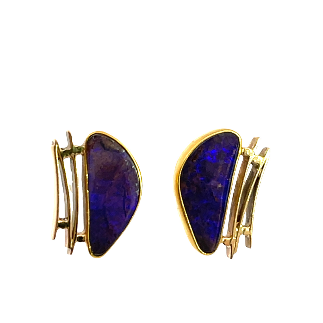 Modern 18KY gold and Australian black opal post earrings