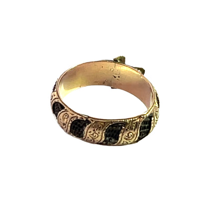 Victorian 14KY gold 'mourning' hair buckle style ring