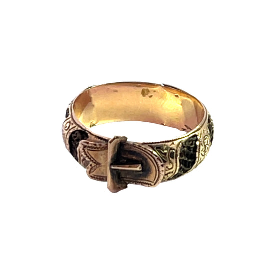 Victorian 14KY gold 'mourning' hair buckle style ring