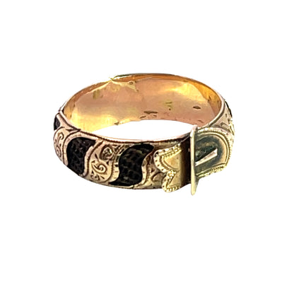 Victorian 14KY gold 'mourning' hair buckle style ring