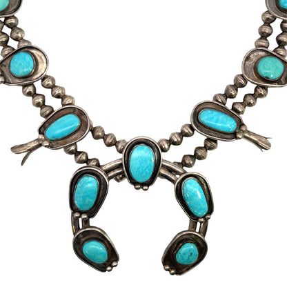 Native American Sterling silver and turquoise 'squash blossom' necklace