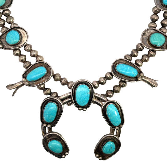 Native American Sterling silver and turquoise 'squash blossom' necklace