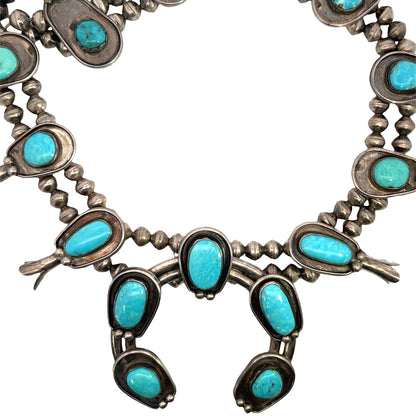 Native American Sterling silver and turquoise 'squash blossom' necklace