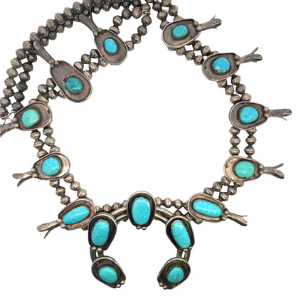 Native American Sterling silver and turquoise 'squash blossom' necklace