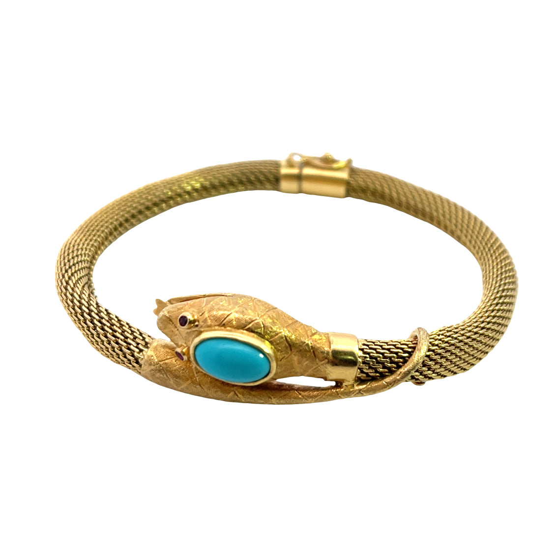 Modern 18KY gold, turquoise and Persian turquoise mesh snake bracelet