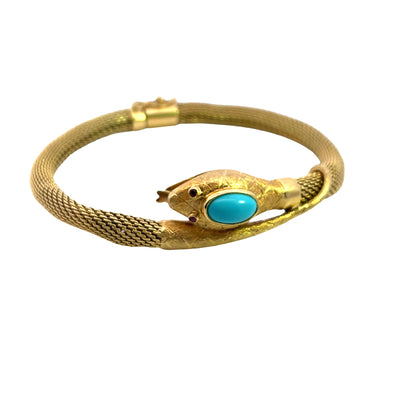 Modern 18KY gold, turquoise and Persian turquoise mesh snake bracelet