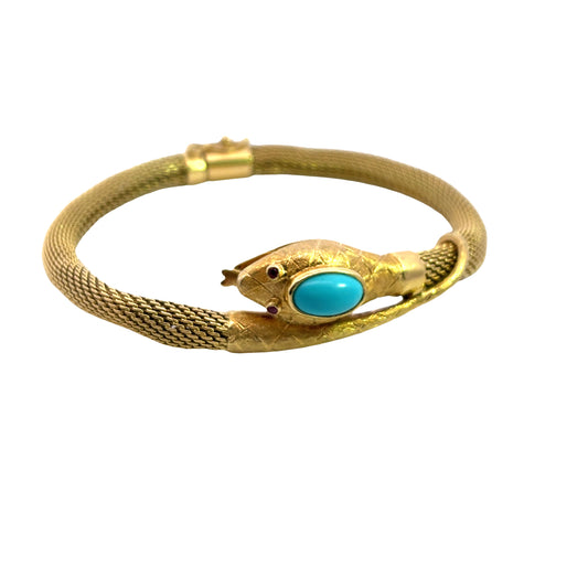 Modern 18KY gold, turquoise and Persian turquoise mesh snake bracelet