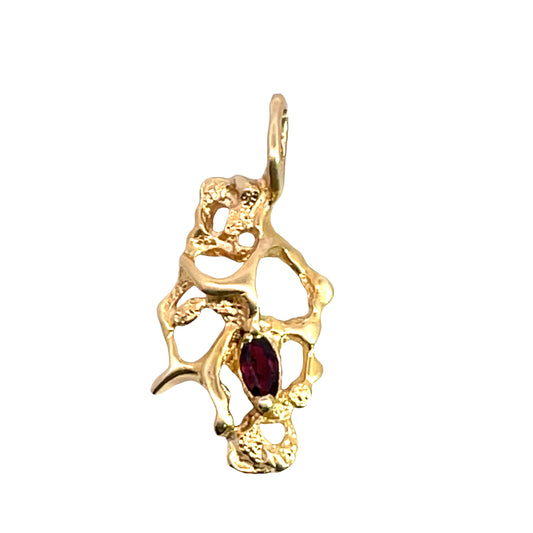 Brutalist 14KY gold and ruby pendant