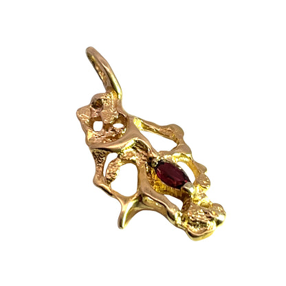 Brutalist 14KY gold and ruby pendant