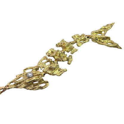 Modern 18KY gold and diamond Brutalist articulated fish pendant